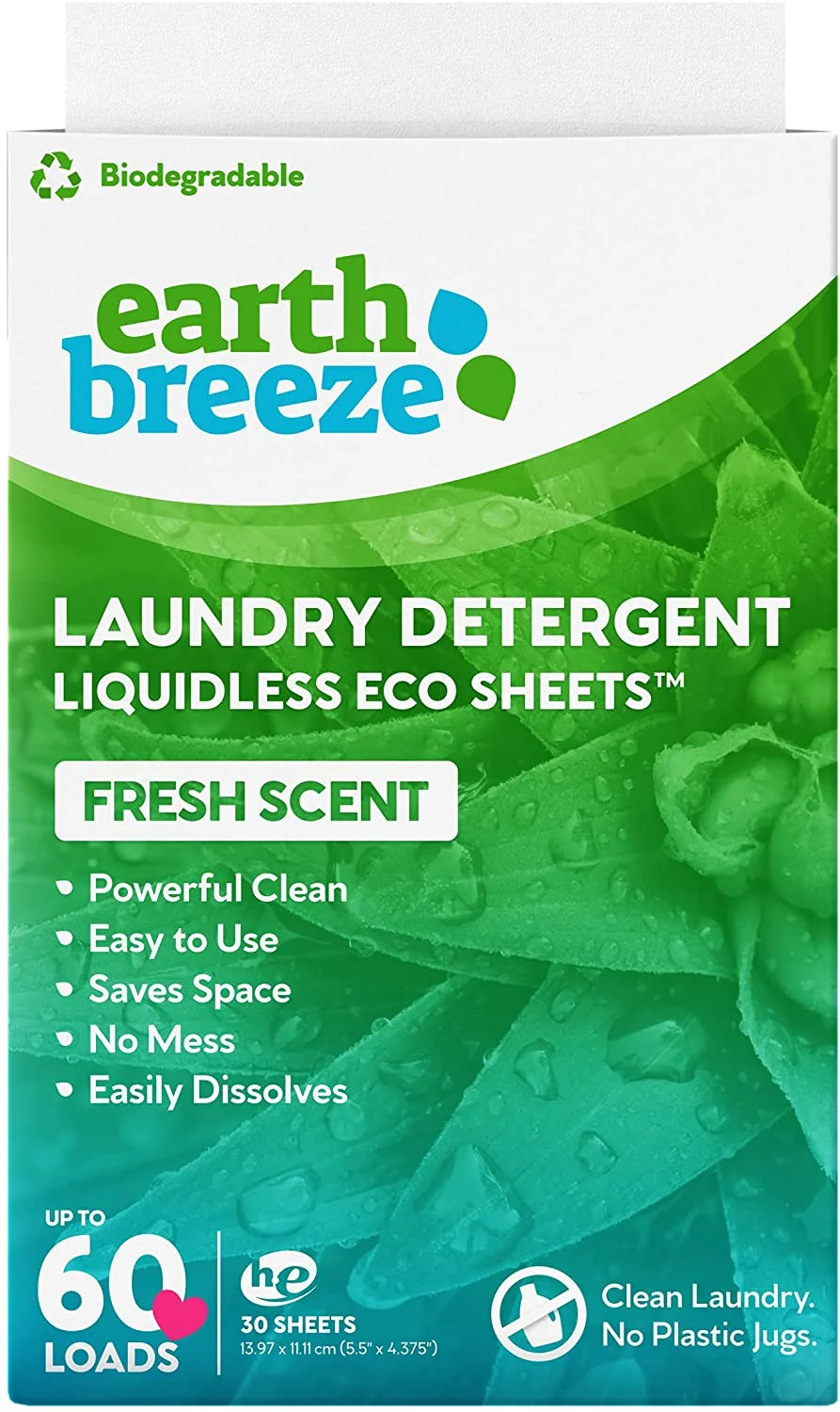 Earth Breeze Laundry Detergent Sheets,Fresh Scent , 30 Sheets, Liquidless Technology