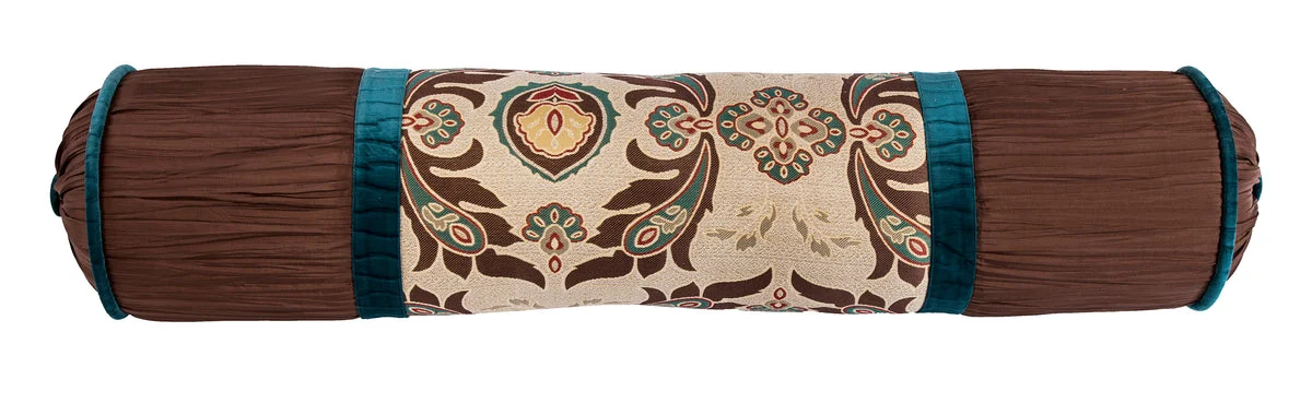 HiEnd Accents Loretta Chocolate Velvet Bolster Pillow with Medallion