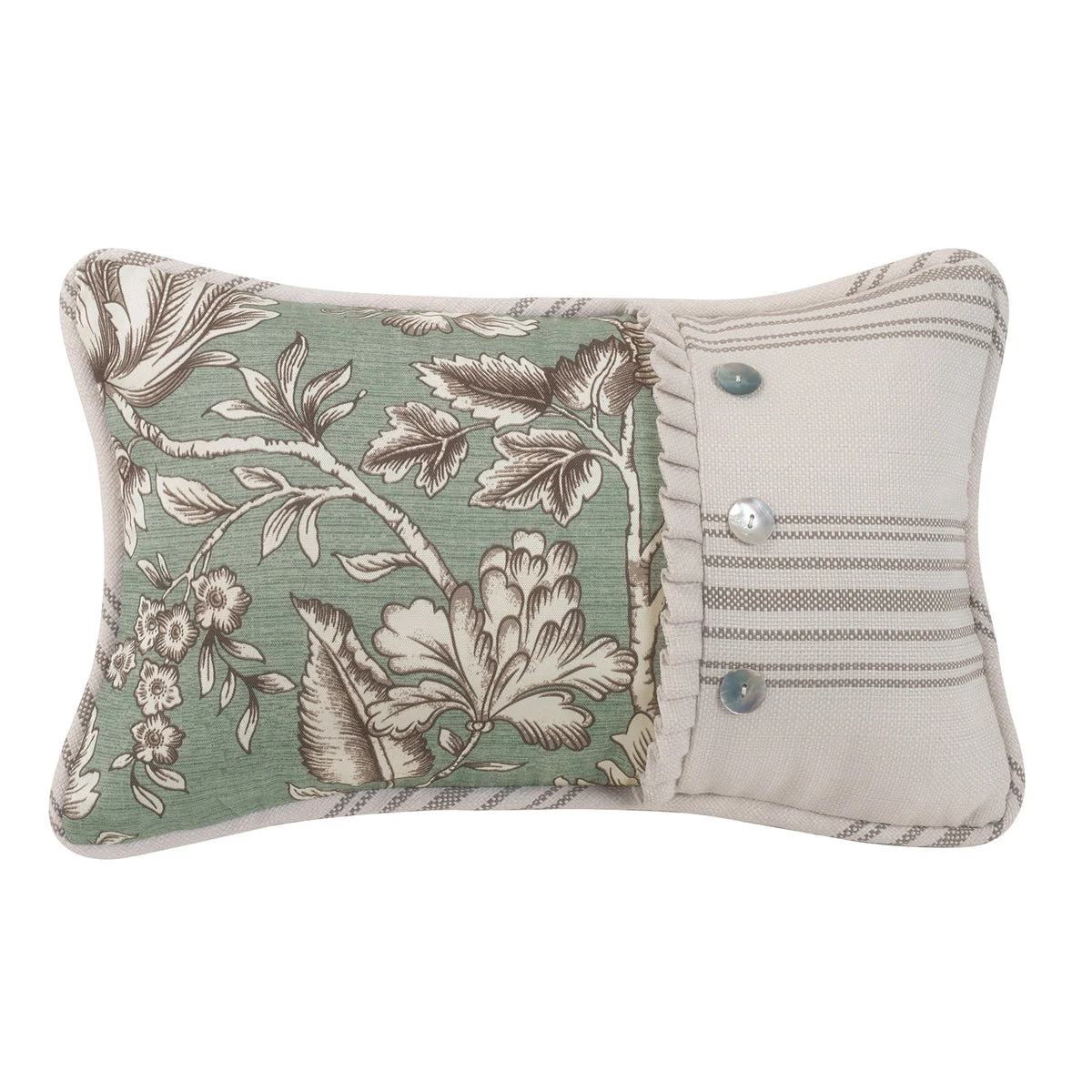 HiEnd Accents Printed floral pieced with woven stripe and pearlized button detail