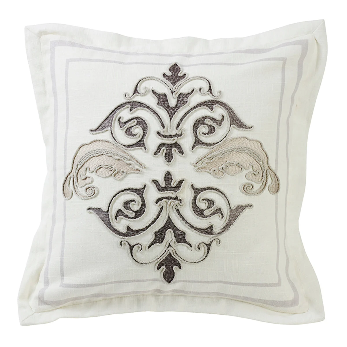 HiEnd Accents Square Outlined Embroidered Design Pillow with Flange