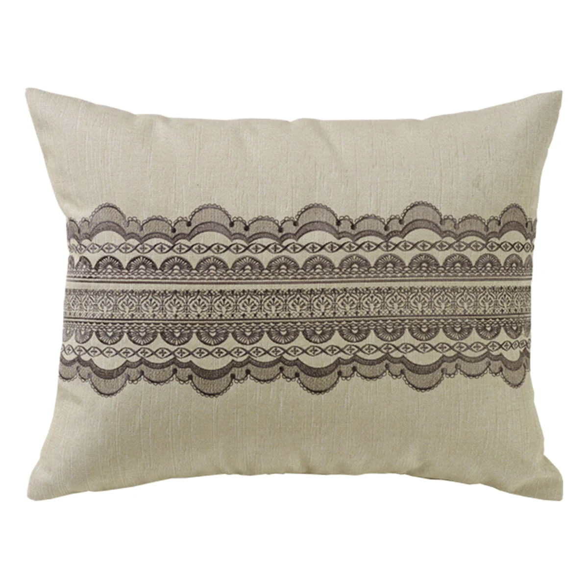 HiEnd Accents Tan Burlap with Grey Scallop Lace Design Pillow