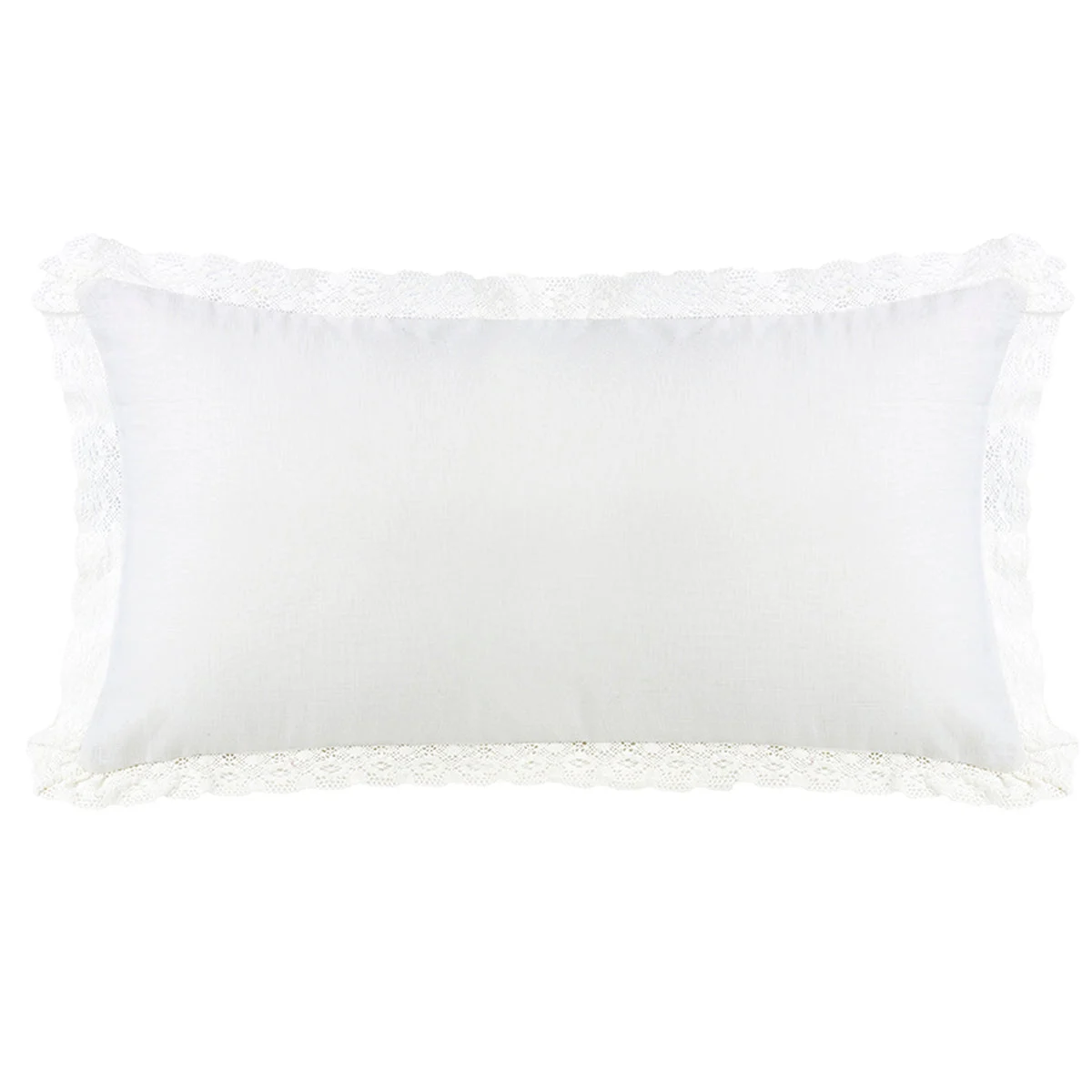 HiEnd Accents Extra Long Off-White Linen and Off-White Lace Trim Pillow