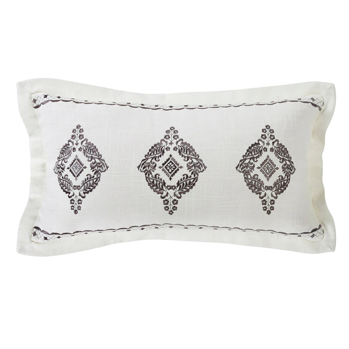 HiEnd Accents Oblong Grey Embroidered Lace Design Pillow with Flange