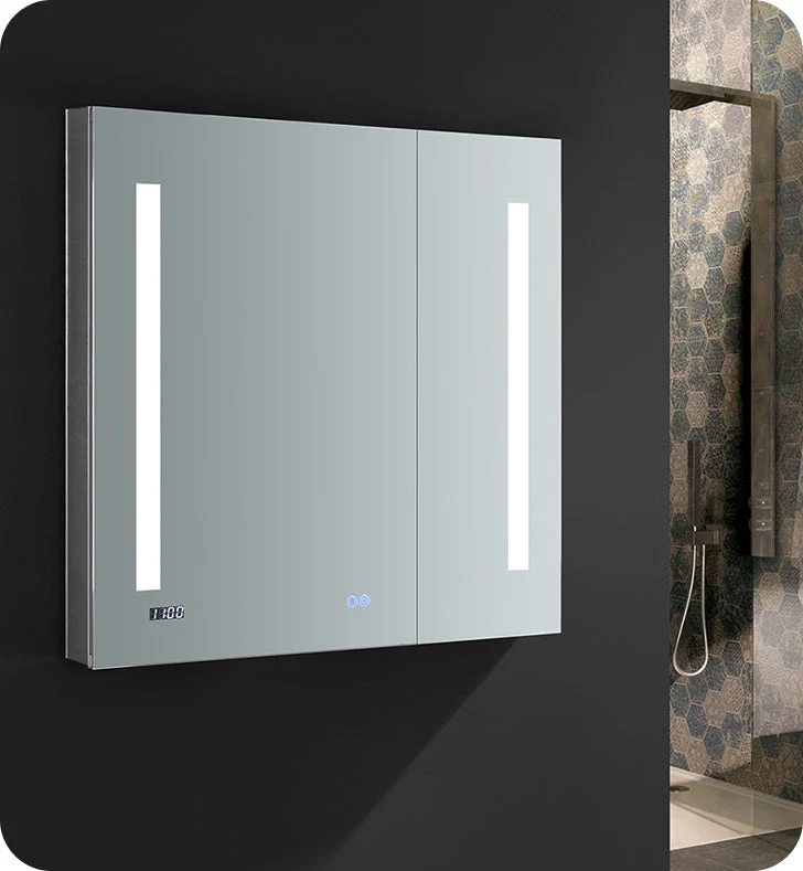 Fresca Tiempo 30`` Wide x 30`` Tall Bathroom Medicine Cabinet w/ LED Lighting & Defogger