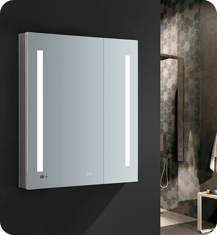Fresca Tiempo 30`` Wide x 36`` Tall Bathroom Medicine Cabinet w/ LED Lighting & Defogger