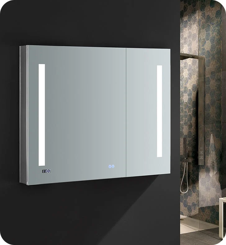 Fresca Tiempo 36`` Wide x 30`` Tall Bathroom Medicine Cabinet w/ LED Lighting & Defogger