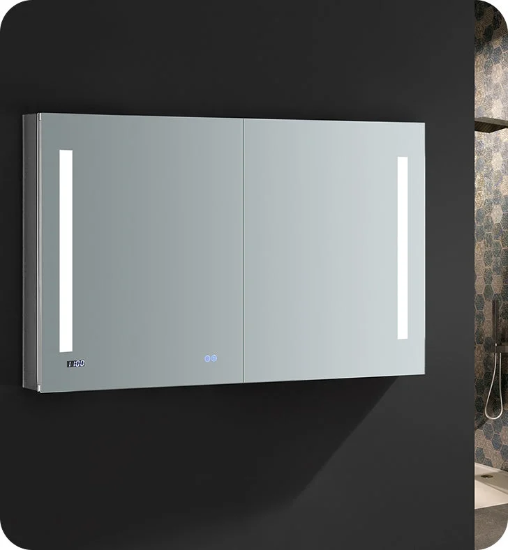 Fresca Tiempo 48`` Wide x 30`` Tall Bathroom Medicine Cabinet w/ LED Lighting & Defogger