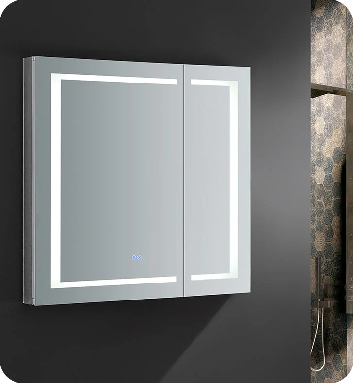Fresca Spazio 36`` Wide x 36`` Tall Bathroom Medicine Cabinet w/ LED Lighting & Defogger