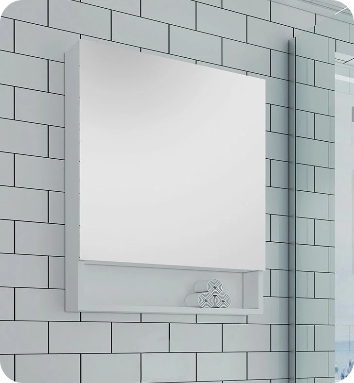 Fresca 24`` White Bathroom Medicine Cabinet w/ Small Bottom Shelf