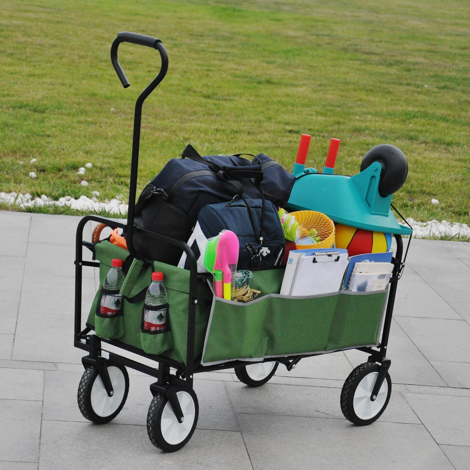 Folding Wagon Garden Shopping Beach Cart (Green) 24.8″
