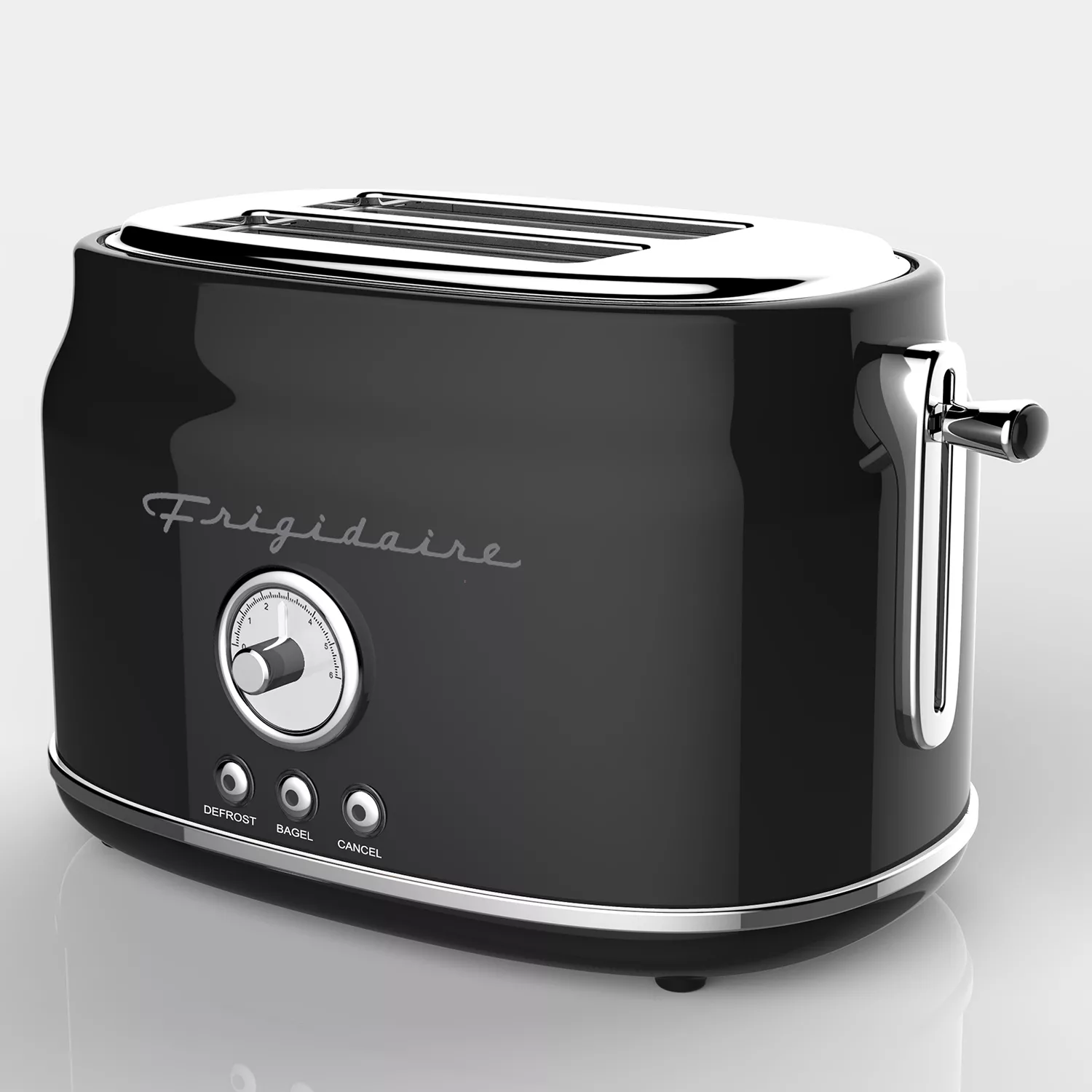 Frigidaire ETO102-BLACK, 2 Slice Toaster, Retro Style, Wide Slot for Bread, English Muffins, Croissants, and Bagels, 5 Adjustable Toast Settings, Cancel and Defrost, 900w, Black