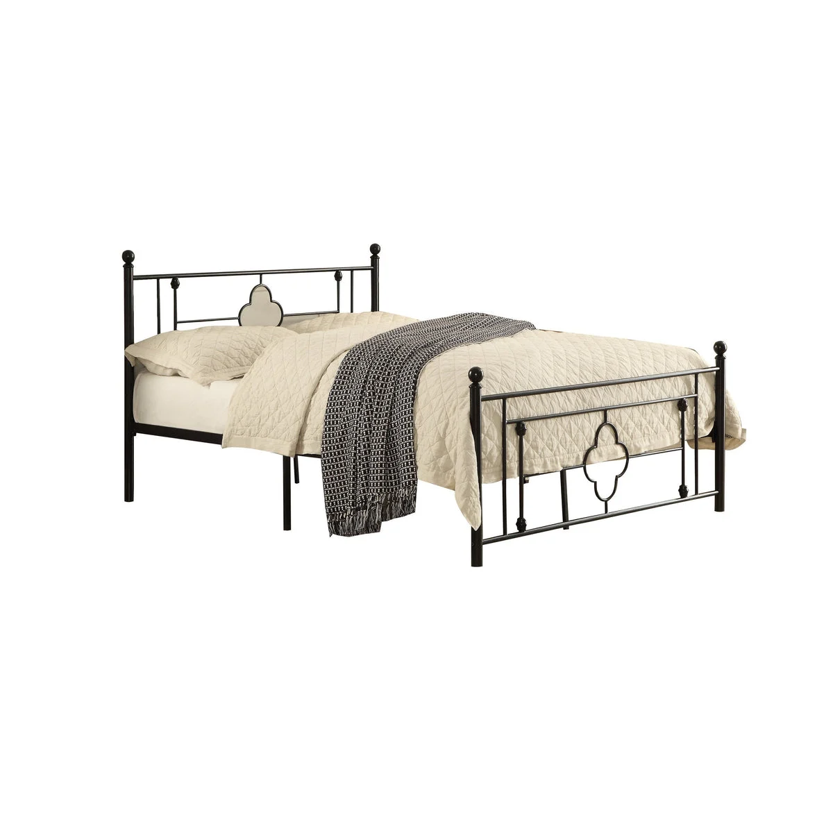 Benzara Full Size Metal Platform Bed with Quatrefoil Design Inlay, Black