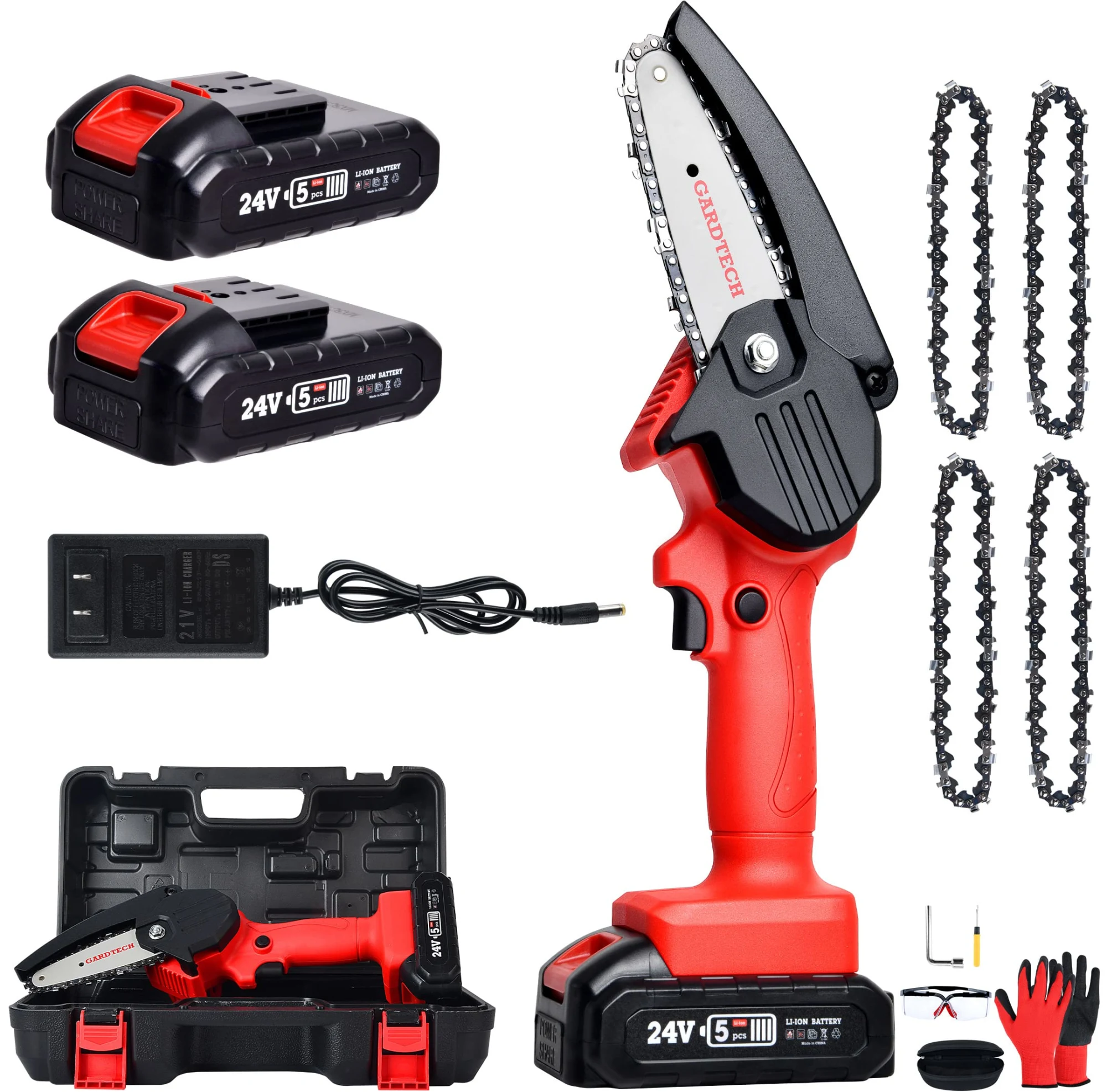 Gardtech Mini Chainsaw, 4-Inch Cordless Chainsaw, Battery Powered Chainsaw for Wood Cutting Tree Branch Trimming – 2 Hours Working Time – with 2 Battery,Quick Charger, 4 Chains