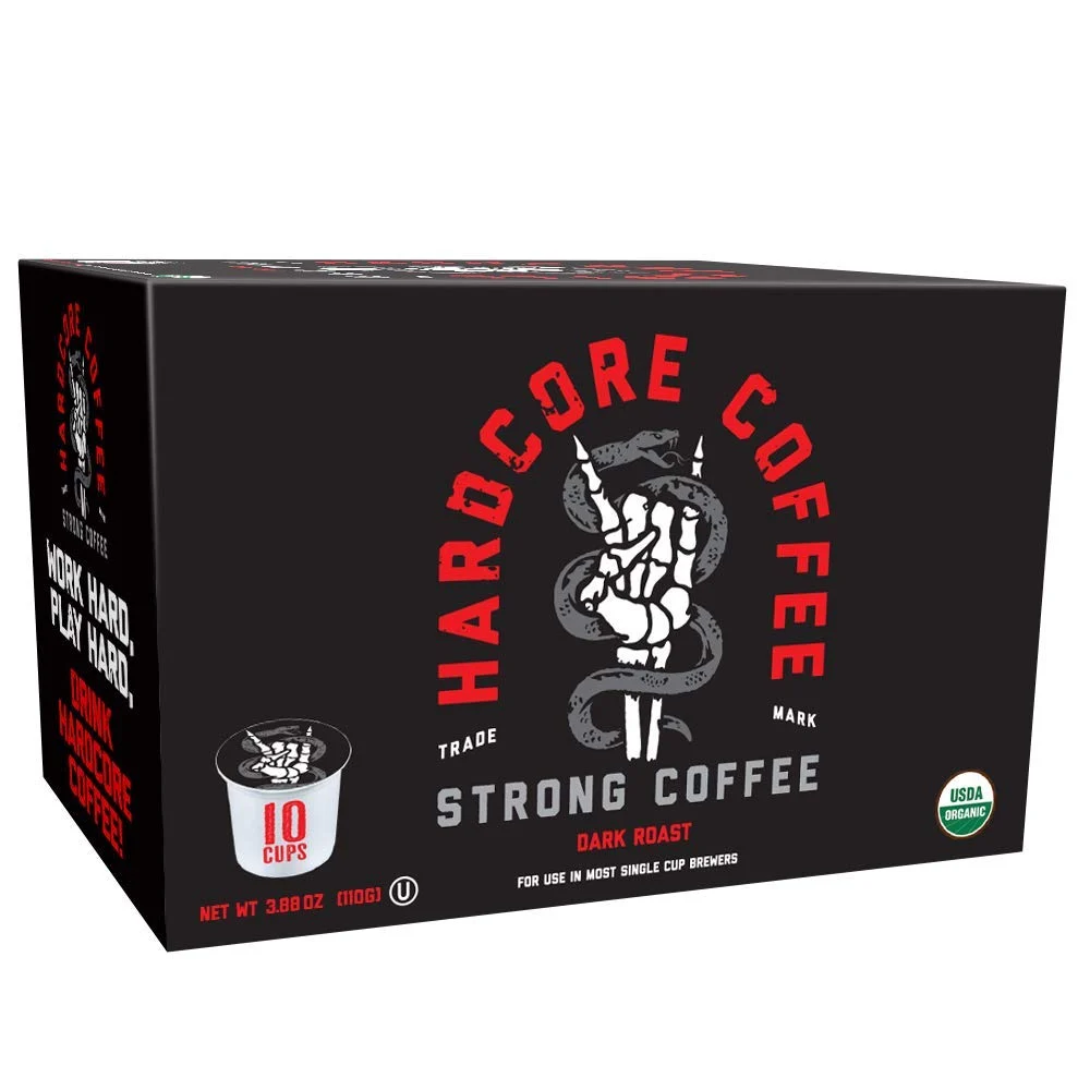 Hardcore Single Serve Coffee Pods for Keurig K Cup Brewers, Strong Roast, 10 Count