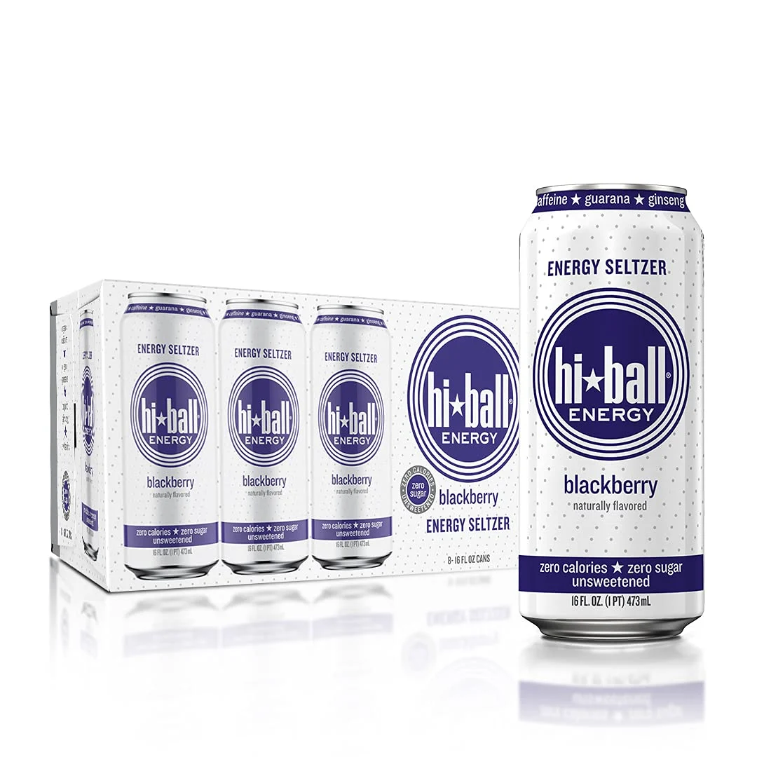 Hiball Energy Seltzer Water, Natural Energy Drink (16 Fl Oz Pack of 8), Blackberry