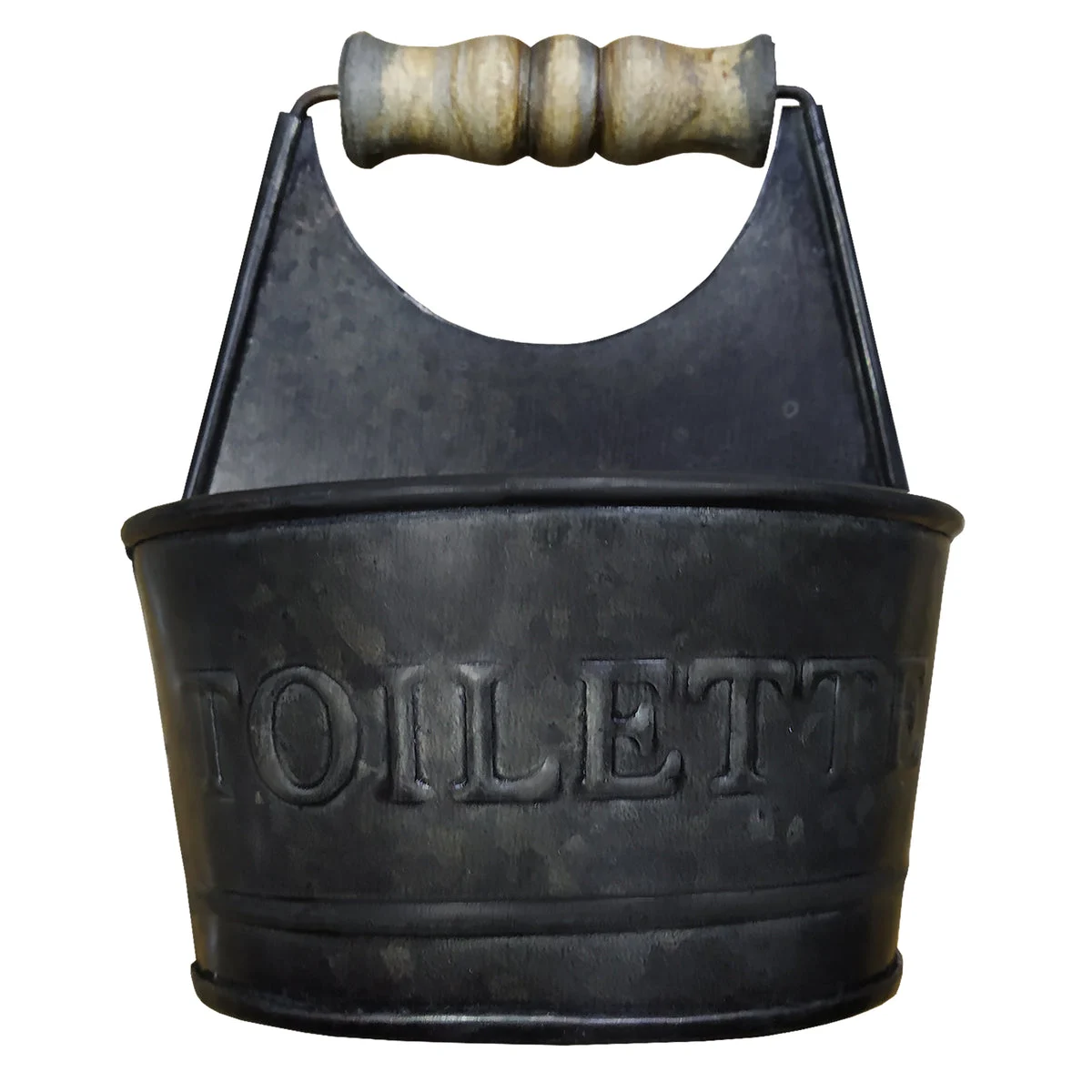 Benzara Iron Toilet Caddy with Wooden Handles and Toilette Front, Dark Gray