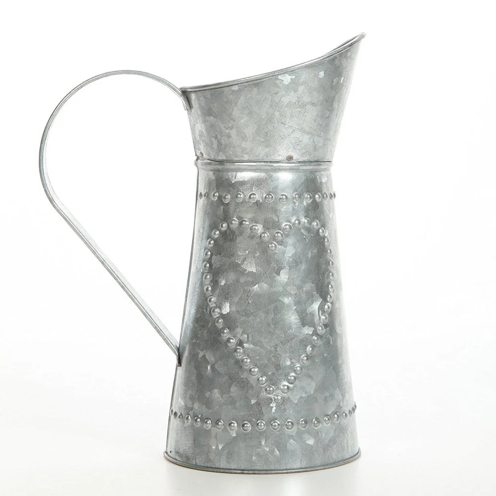 Benzara Galvanized Metal Pitcher with Embossed Design, Gray