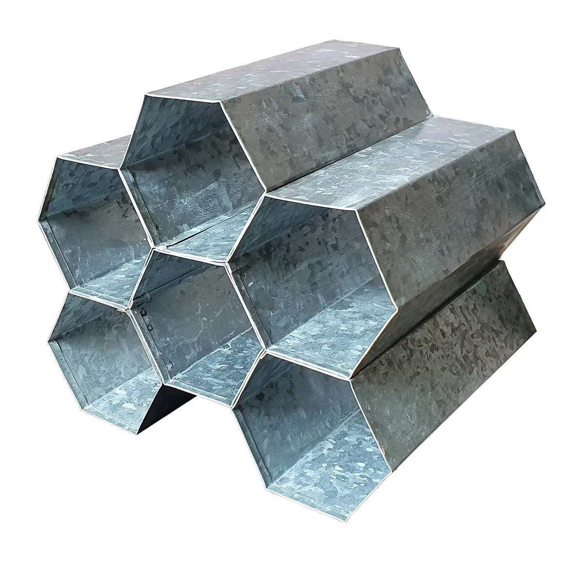 Benzara Galvanized Metal Tabletop Rack with 6 Honeycomb Design Bottle Storage, Gray