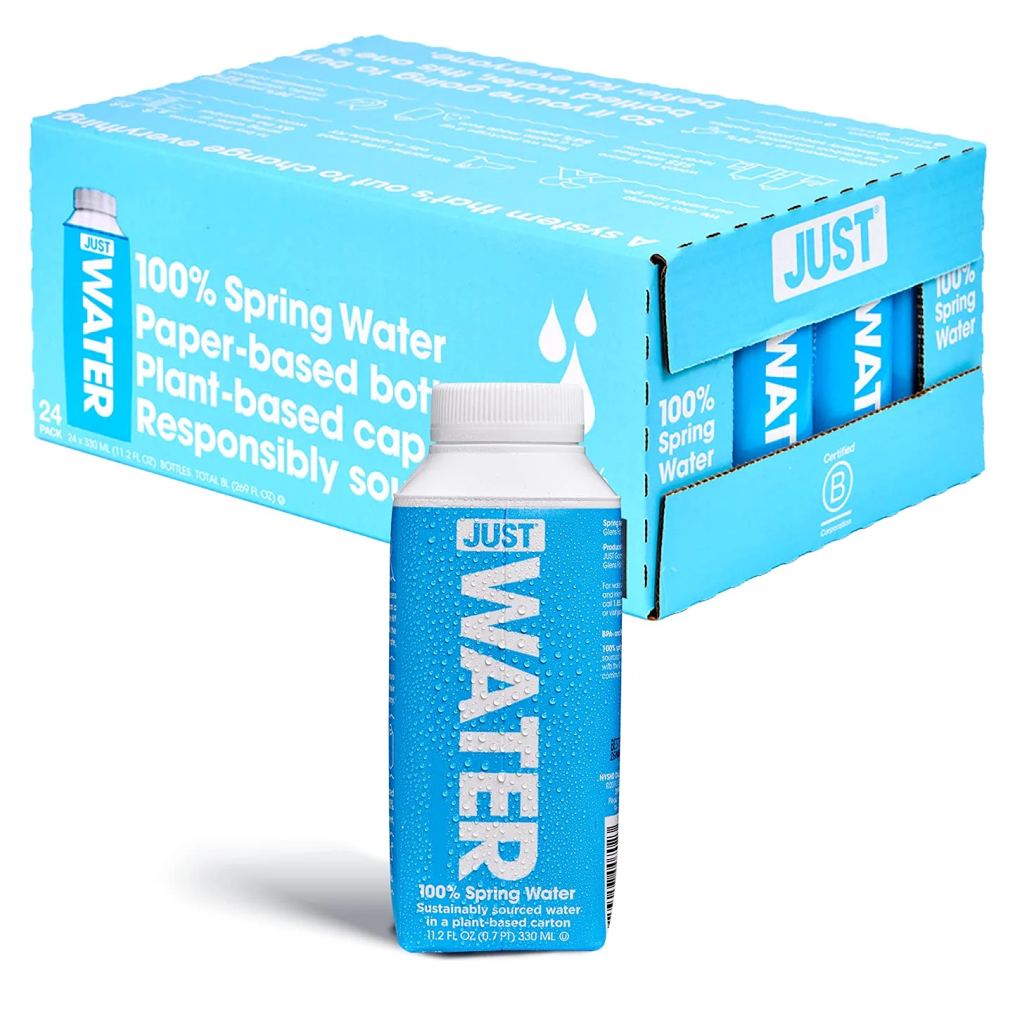 JUST Water, 100% Spring Water, Naturally Alkaline, Water Bottle, 11.2 Fl Oz (Pack of 24)