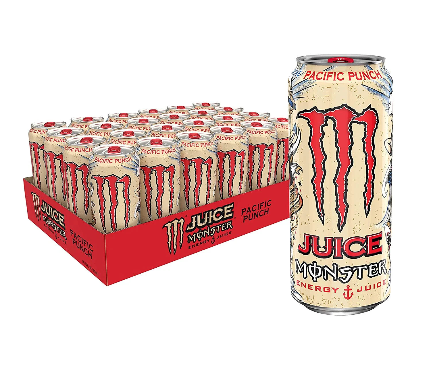 Juice Monster Pacific Punch, Energy + Juice, Energy Drink, 16 Ounce (Pack of 24)