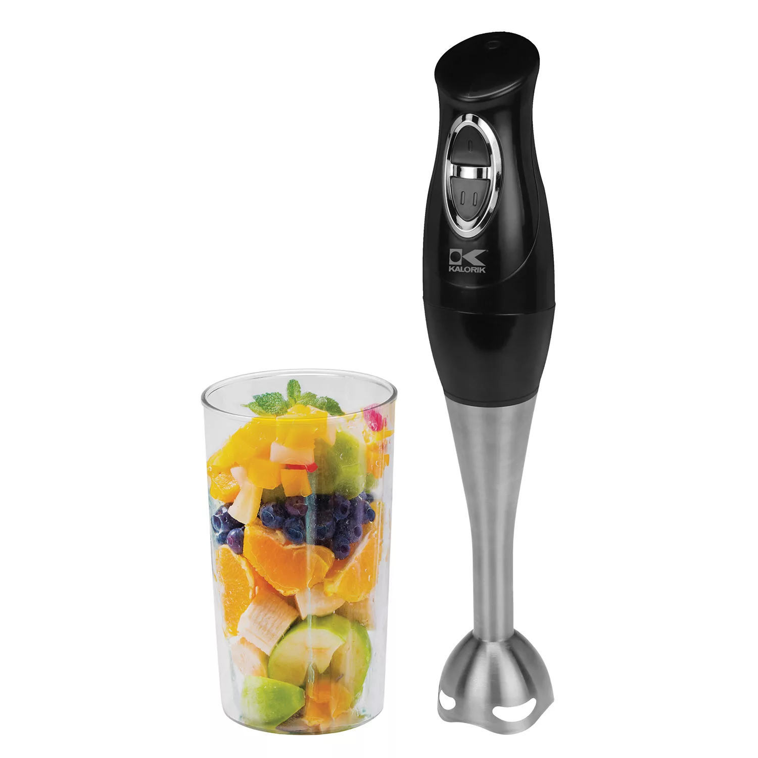 Kalorik Electronic Stick Mixer Dual Speed Control Settings, Stainless Steel Shaft and Blade ,200 Watt Motor for Easy Mixing, 30 Fluid Ounce Mixing Cup