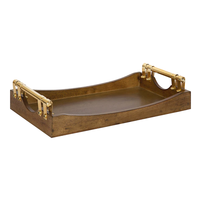 Kate and Laurel 3.5-in x 18-in Brown Decorative Tray with Gold Metal Handles