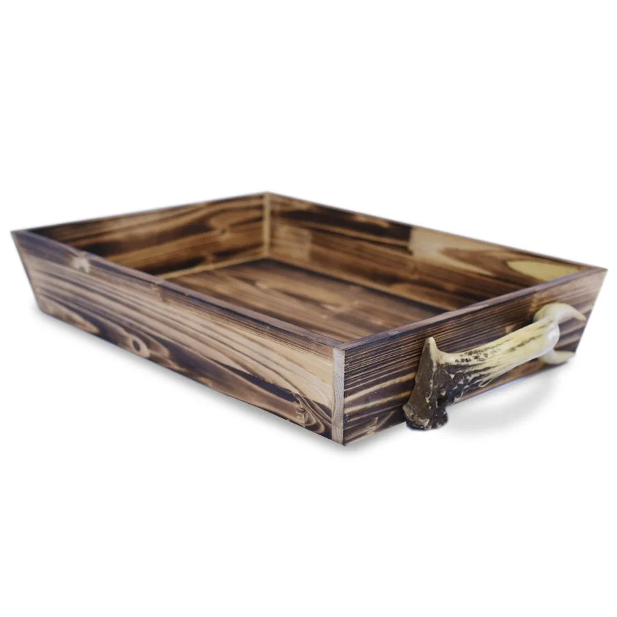 HiEnd Accents Wooden tray with antler handles