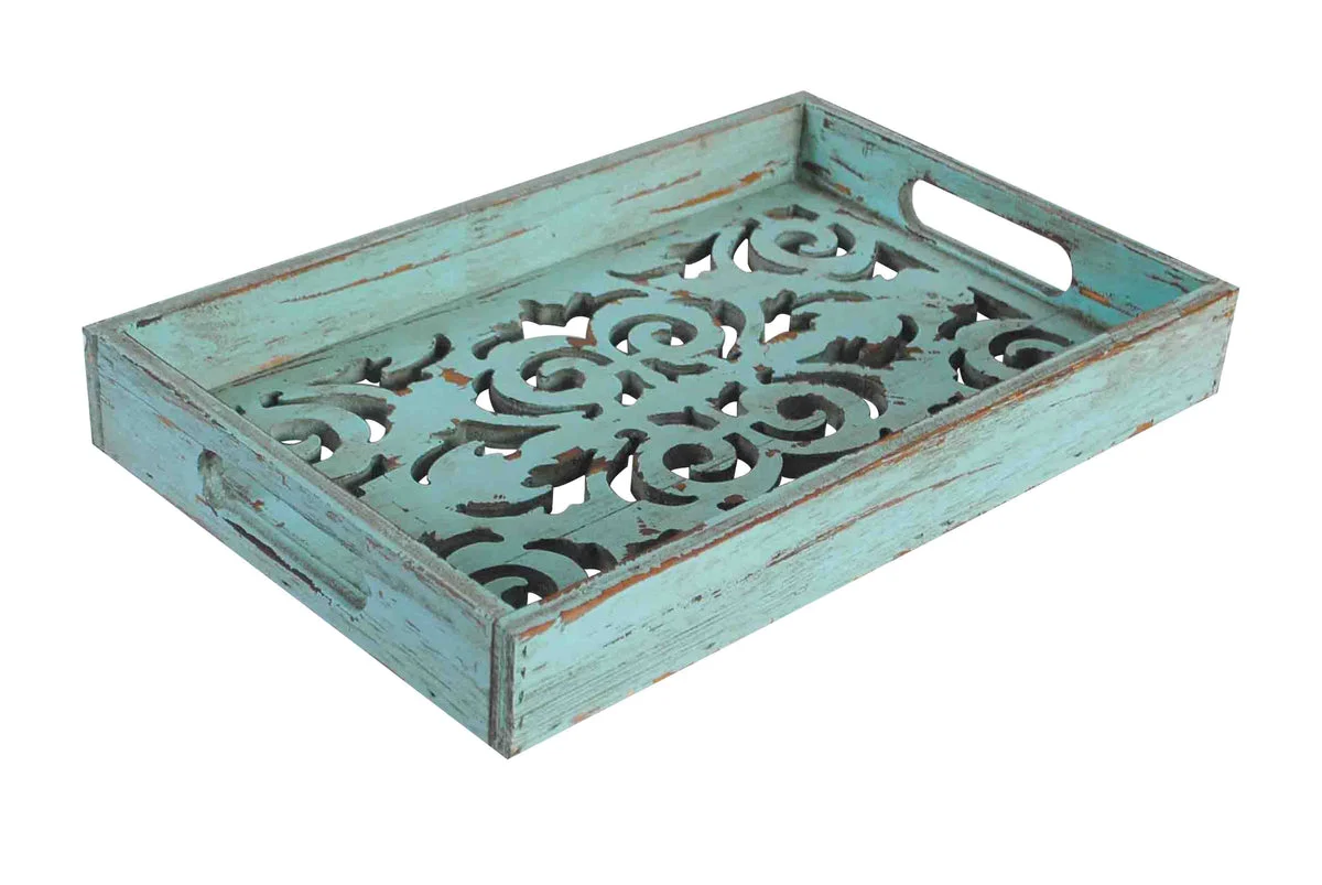 HiEnd Accents Turquoise Wooden Tray