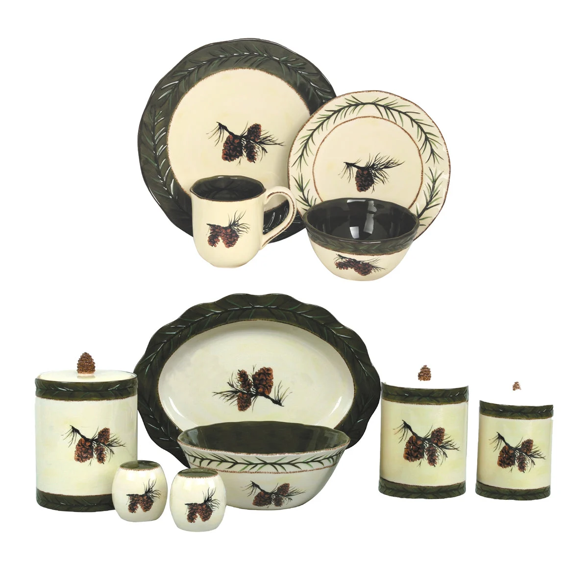 HiEnd Accents Pine Cone Rustic 23 PC Dinnerware and Canister Set