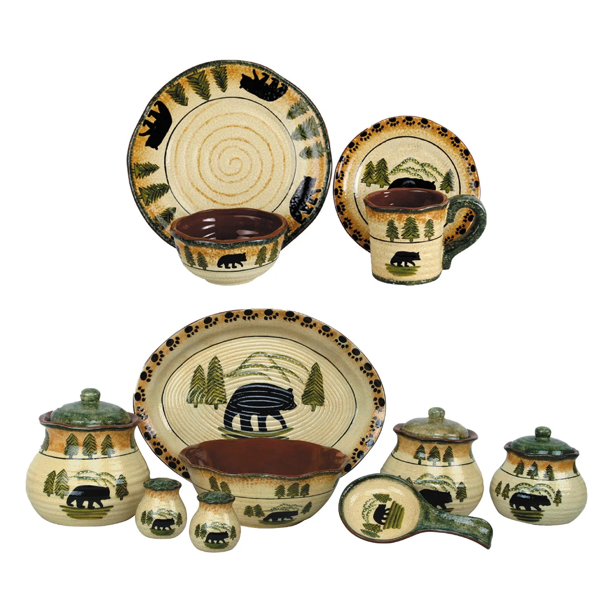 HiEnd Accents Rustic Bear 24 PC Lodge Dinnerware and Canister Set