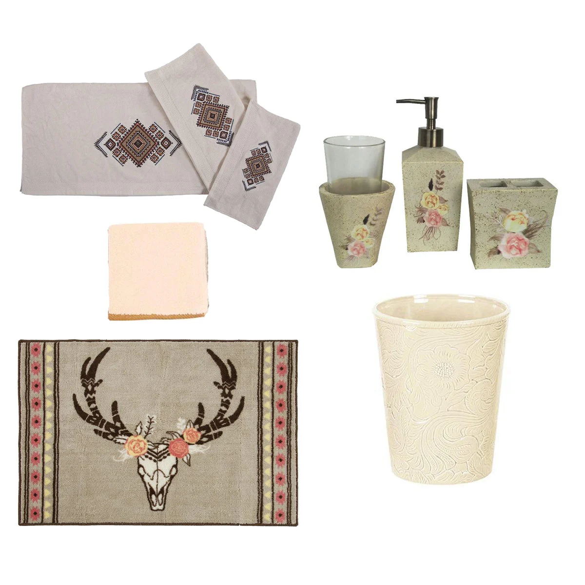 HiEnd Accents Desert Skull Floral 13 PC Bath Accessary and Aztec Towel Set