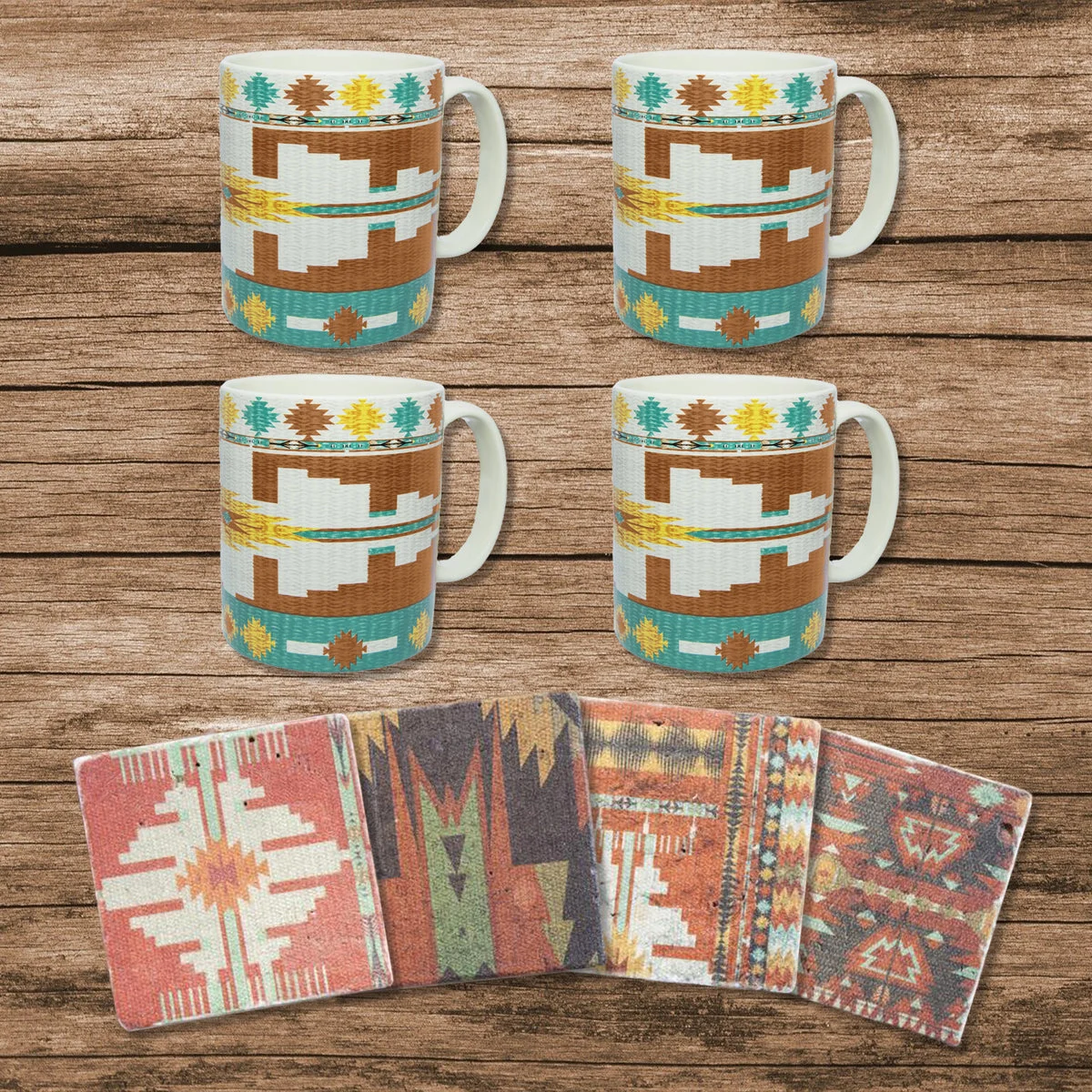 HiEnd Accents Pueblo Aztec Southwestern Mug and Coaster 8 PC Set