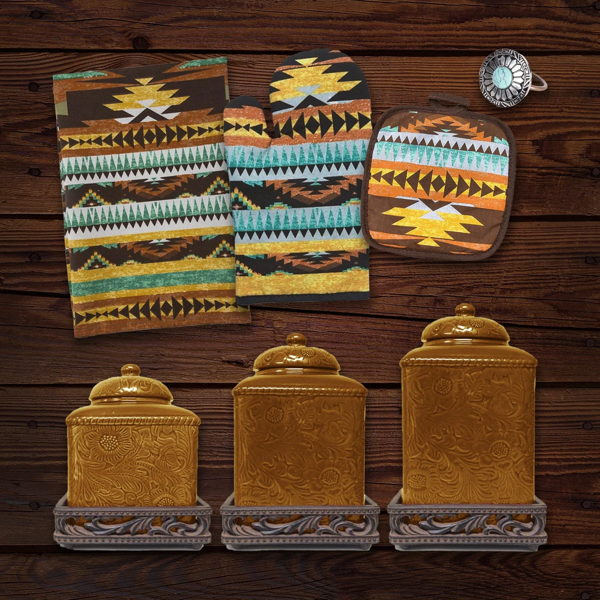 HiEnd Accents Mesa Southwest Print and Savannah Mustard Canister 22 PC Set