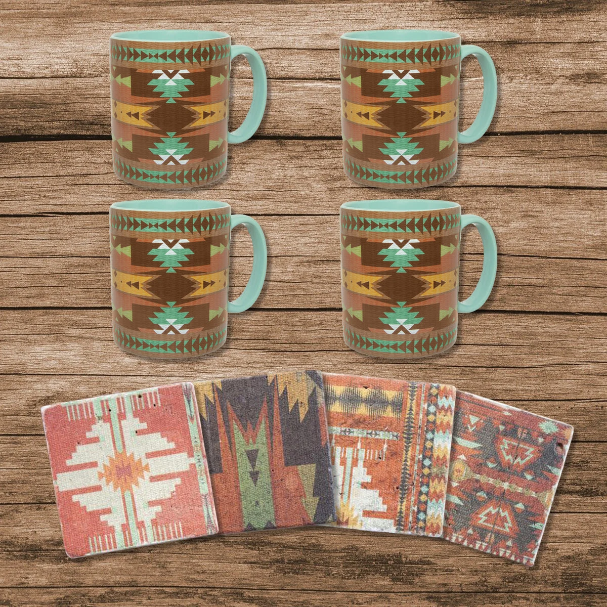 HiEnd Accents Mesa Southwestern Mug and Aztec Coaster 8 PC Set