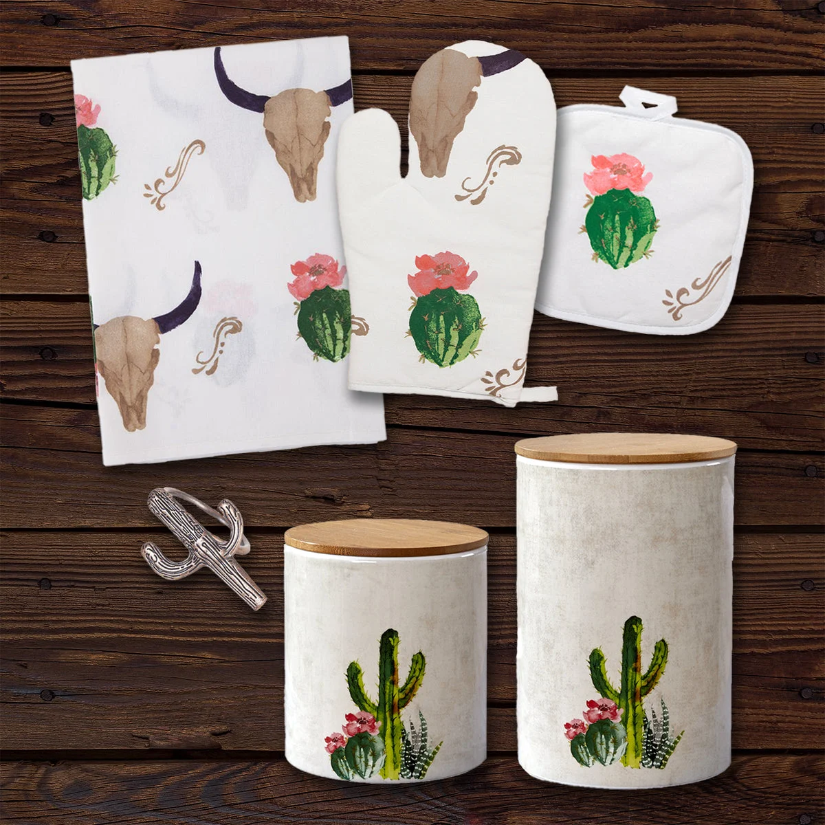 HiEnd Accents Skull/ Cactus Print and Succulent Design Canister 18 PC Set