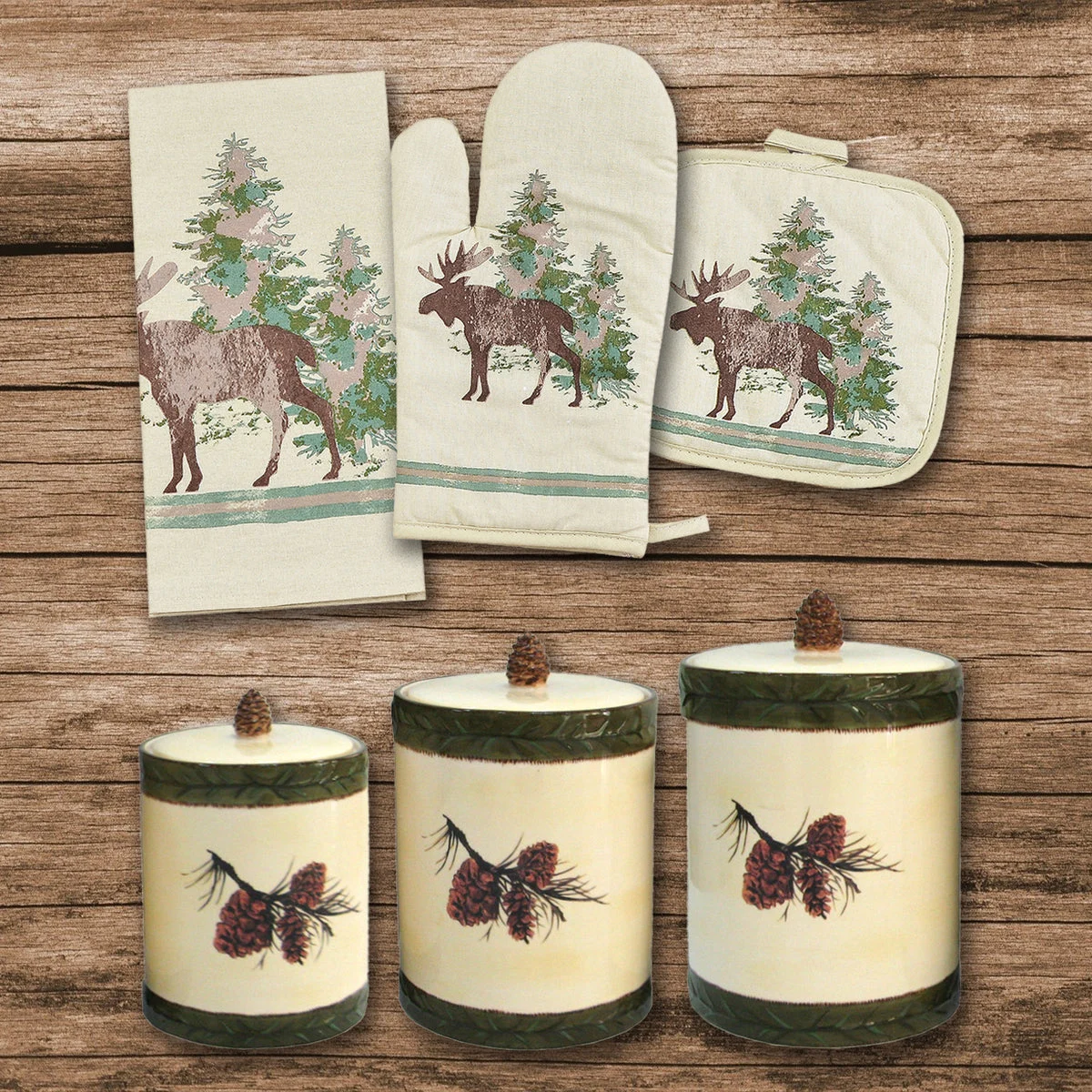 HiEnd Accents Scenery Tree Print and Large Aztec Design Canister 12 PC Set