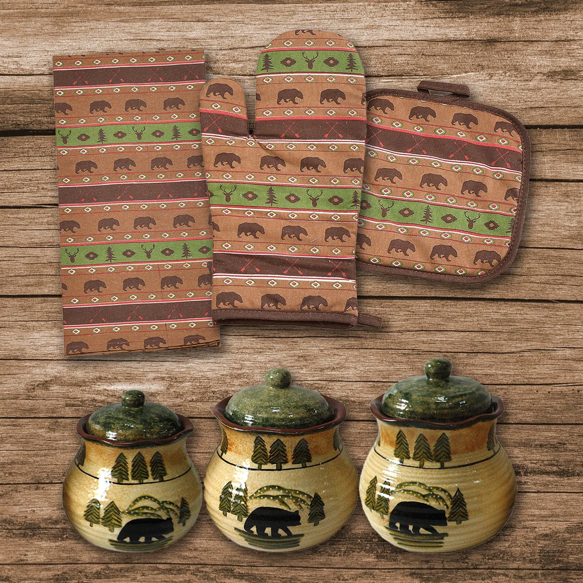 HiEnd Accents Aztec Multi Animal Print and Rustic Bear Canister 12 PC Set