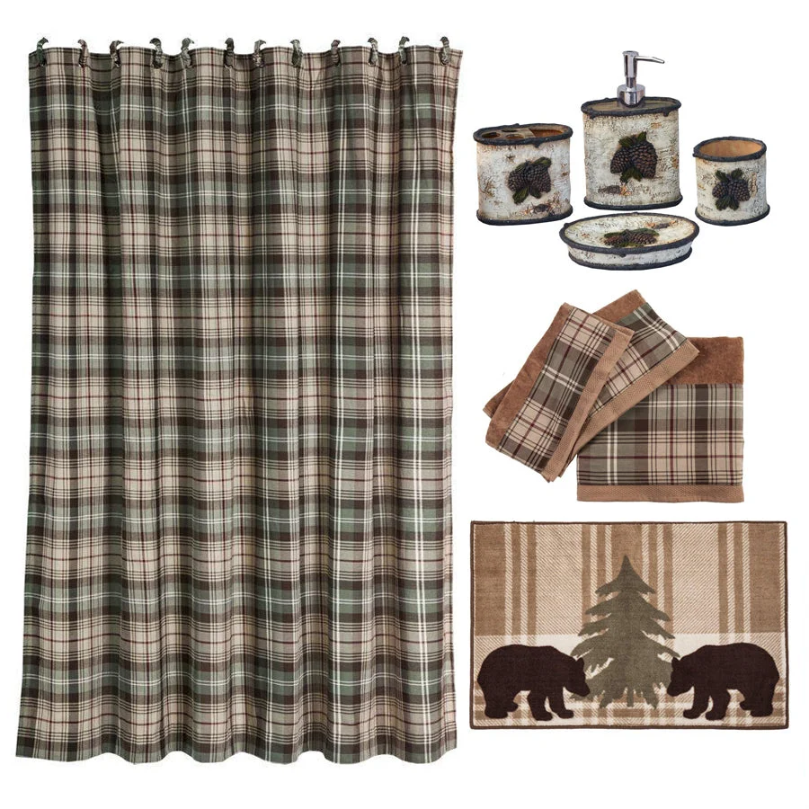 HiEnd Accents Birch Pinecone 9 PC Bath Accessary and Forest Pines Towel Set