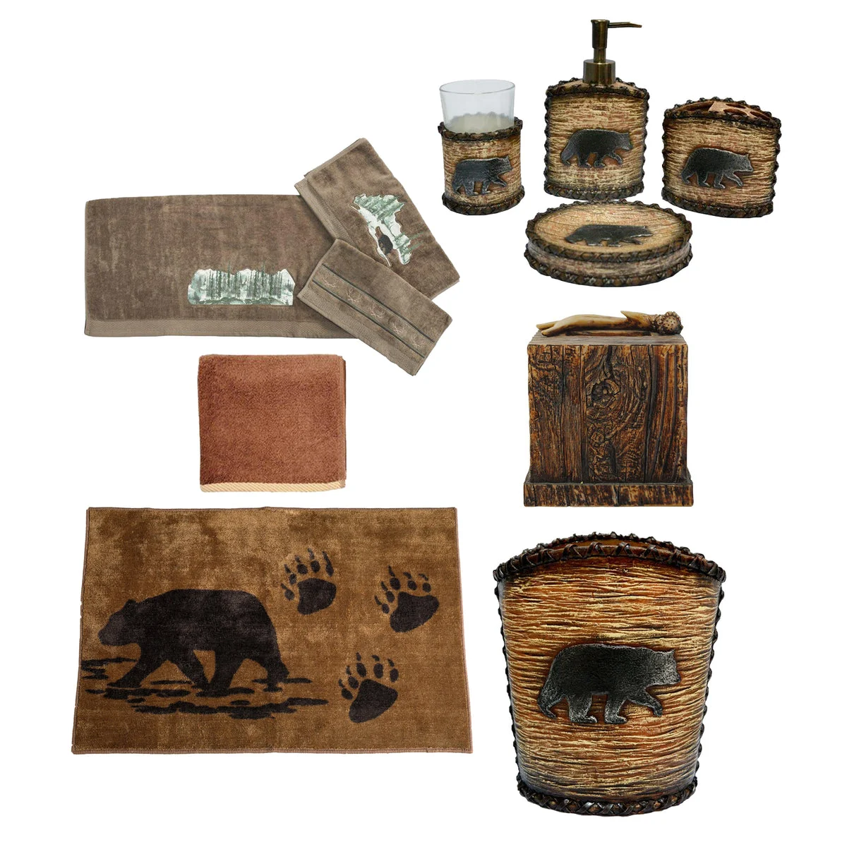 HiEnd Accents Rustic Bear 14 PC Bath Accessary and Joshua Towel Set