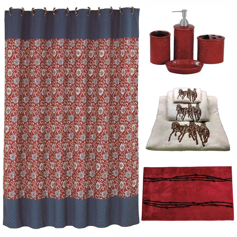 HiEnd Accents Red Savannah  9 PC Bath Accessary and Horse Towel Set