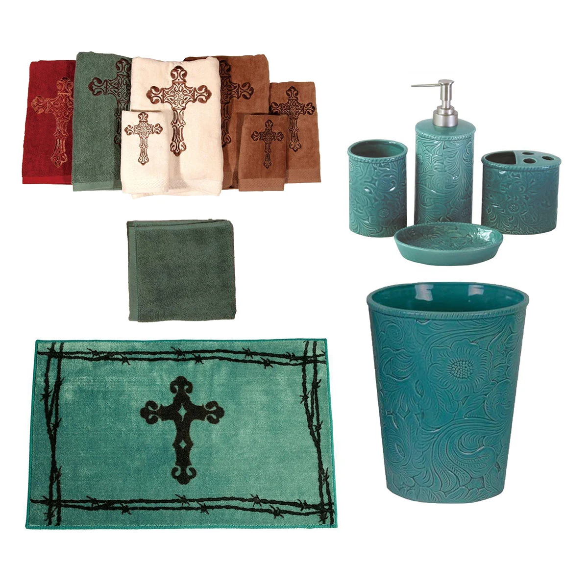 HiEnd Accents Turquoise Savannah 13 PC Bath Accessary and Cross Towel Set