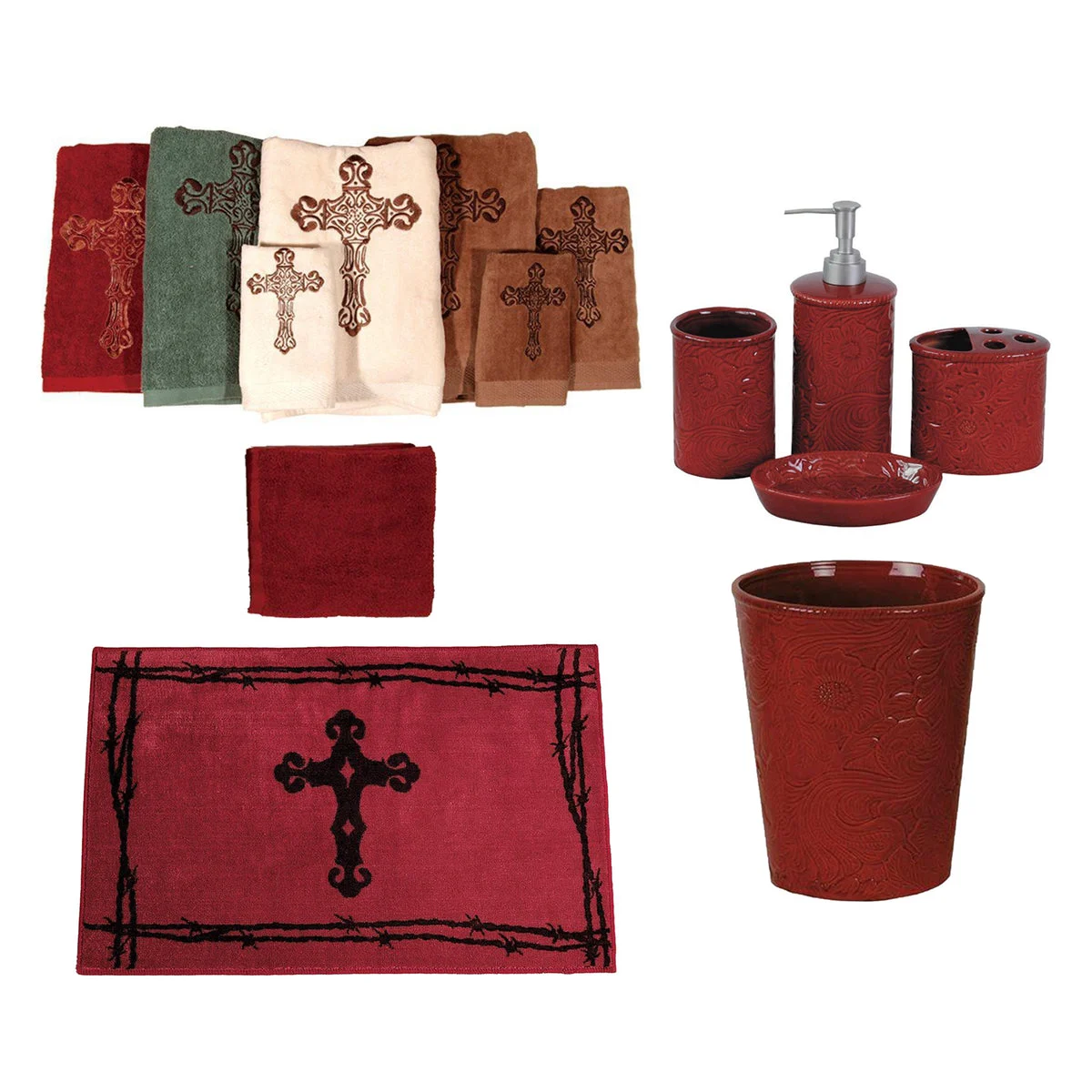 HiEnd Accents Red Savannah  13 PC Bath Accessary and Cross Towel Set