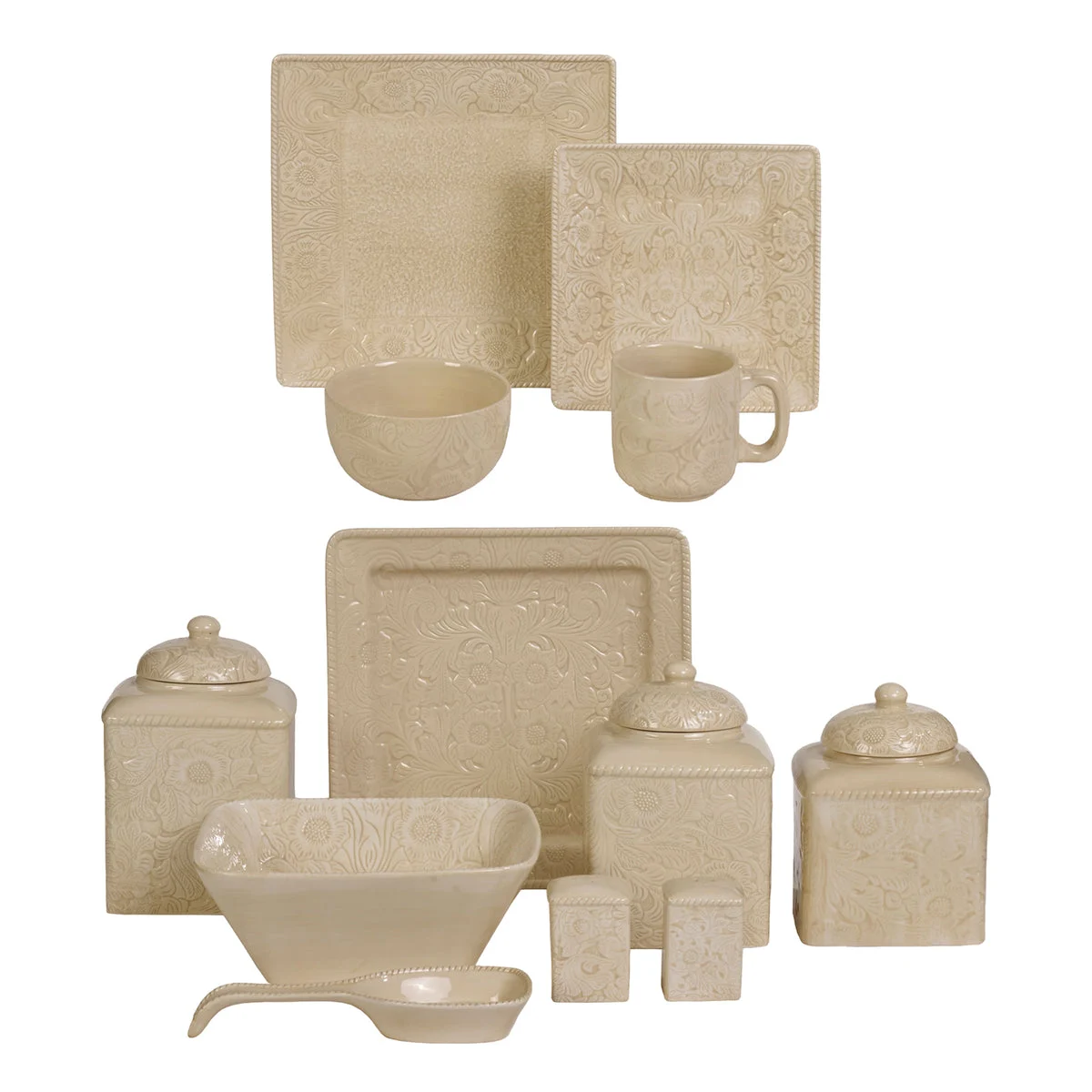 HiEnd Accents Savannah 24 PC Western Dinnerware and Canister Set