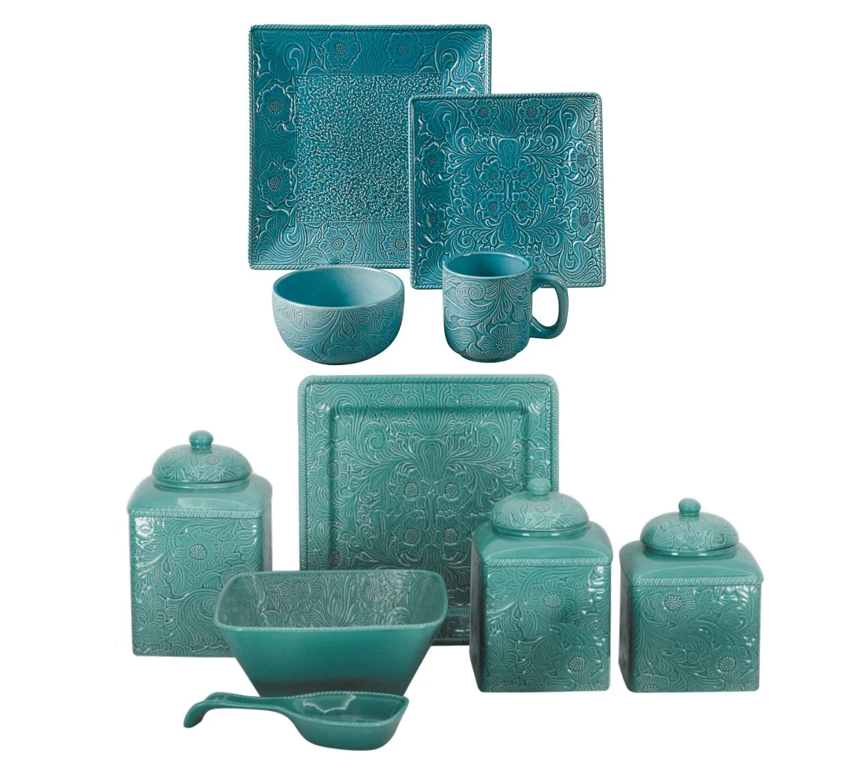 HiEnd Accents Savannah Turquoise 23 PC Western Dinnerware and Canister Set