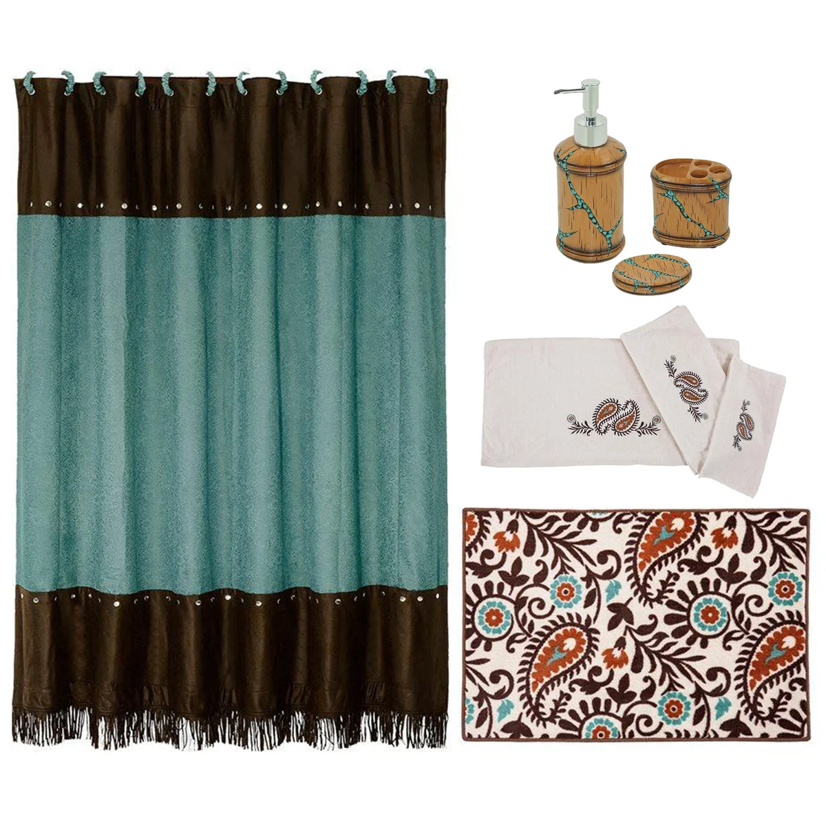 HiEnd Accents Turquoise Savannah 9-PC Bath Accessary and Rebecca Towel Set