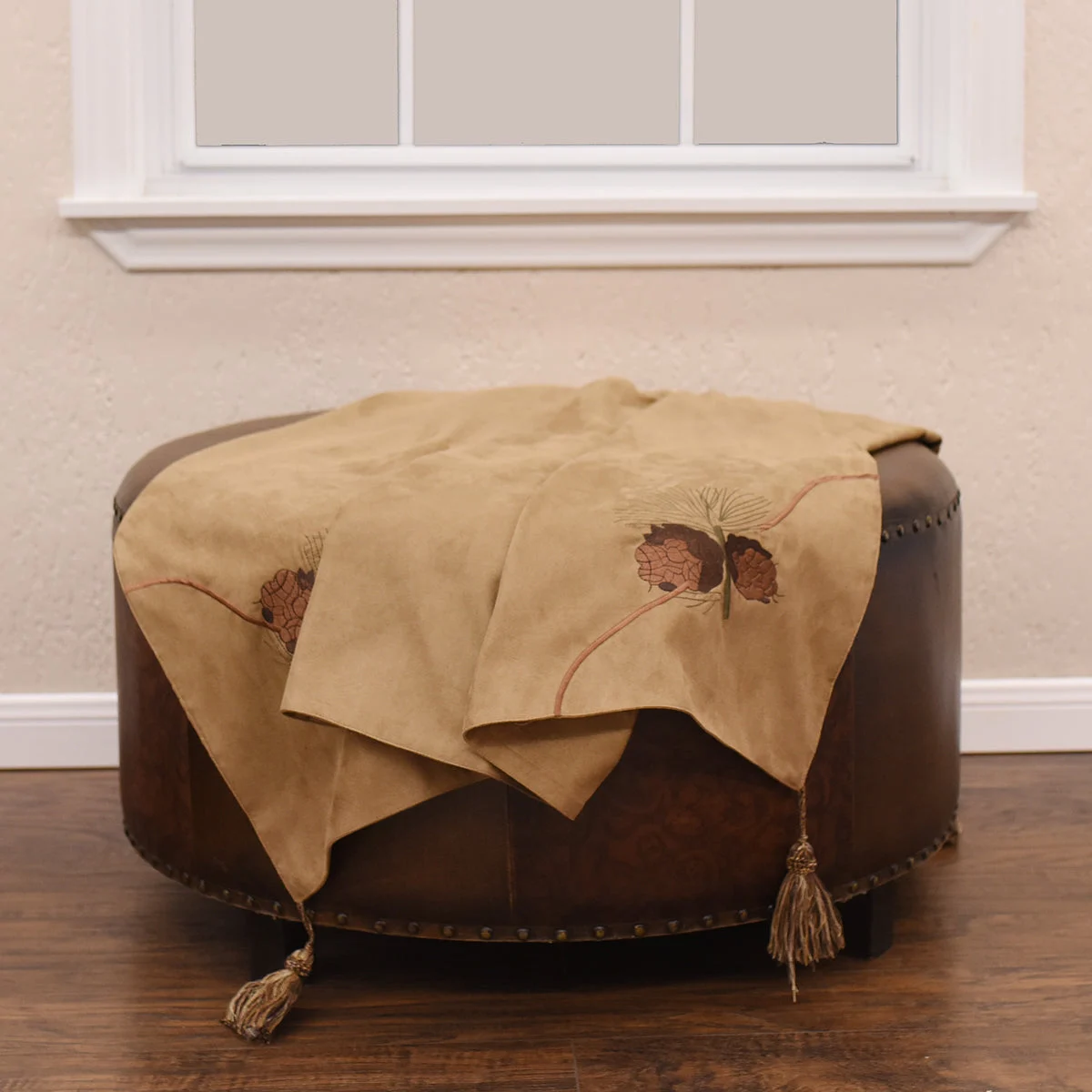 HiEnd Accents Embroidered Pine Cone Throw, Tan