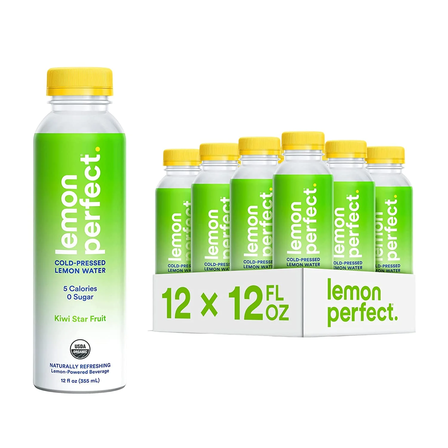 Lemon Perfect, Organic Cold-Pressed Lemon Water, Squeezed from Real Fruit, Flavored Water, Sugar-Free, Keto Certified, No Artificial Ingredients, Kiwi Star Fruit (12-Pack)