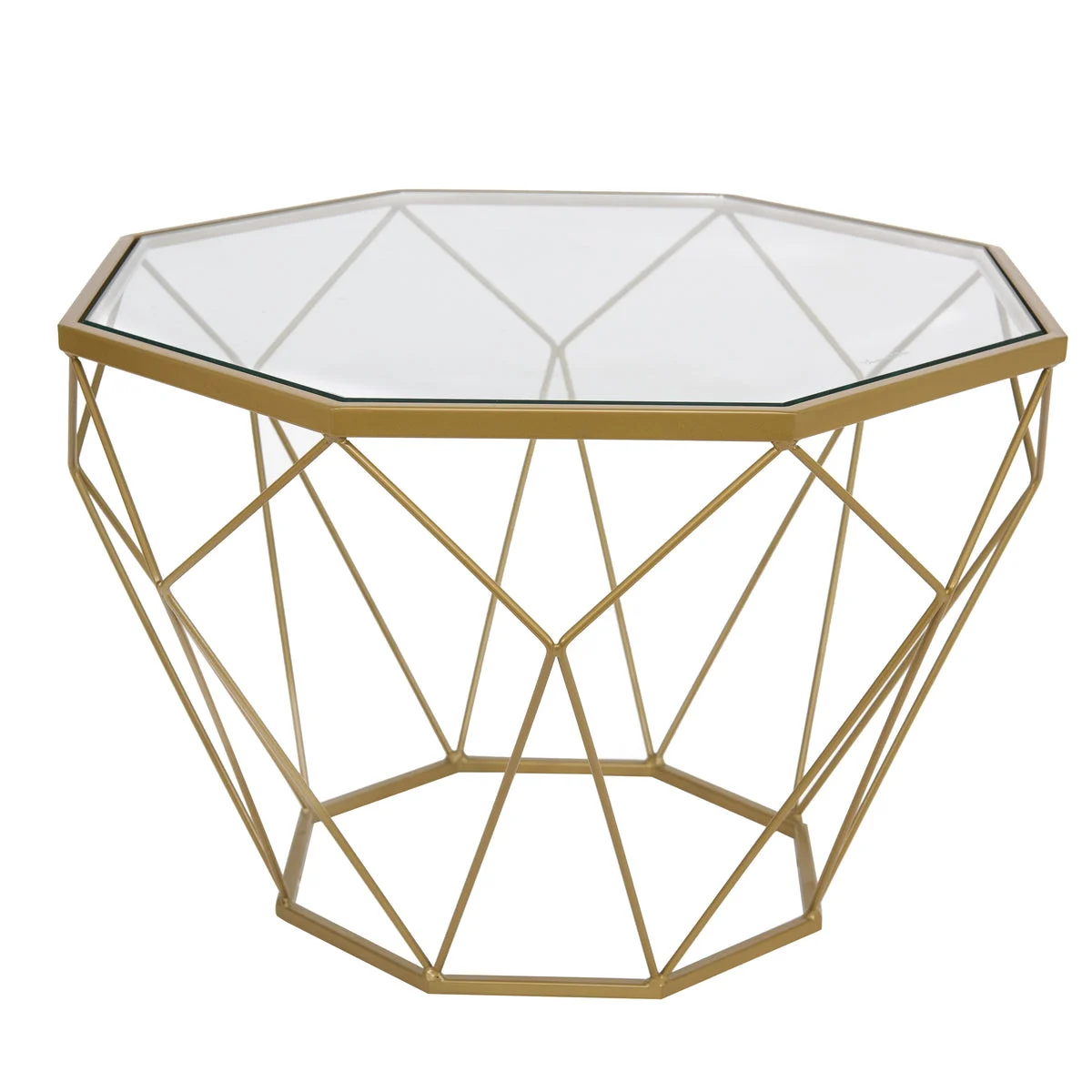 LeisureMod Malibu Large Modern Octagon Glass Top Coffee Table With Gold Chrome Base