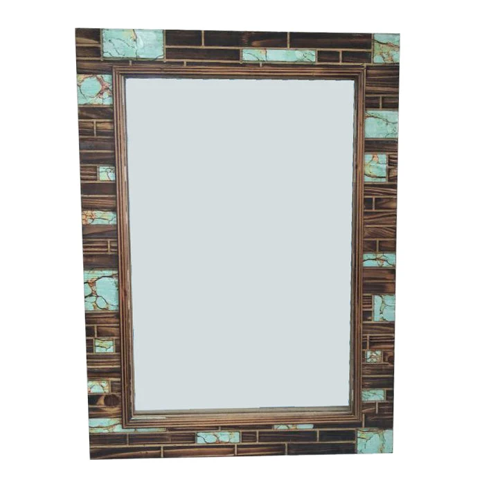 HiEnd Accents Wooden Mirror with Turquoisse Inlay