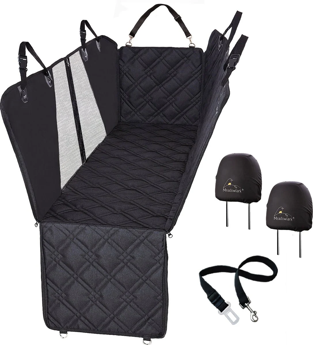 Meadowlark Premium Hammock Pet Car Seat Cover with Mesh Window, Black